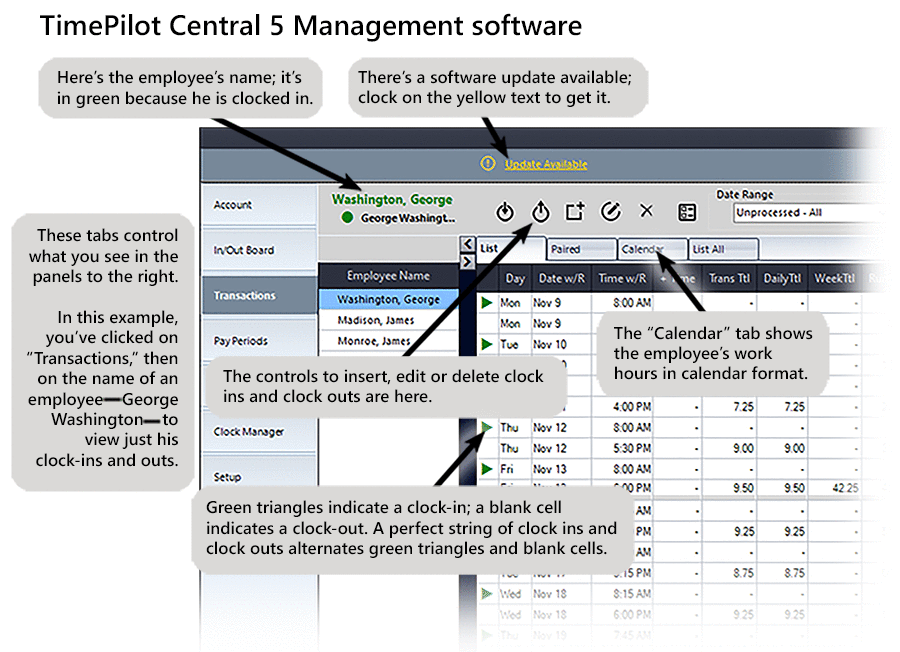 A screenshot of the new TimePilot Central 5 management software.